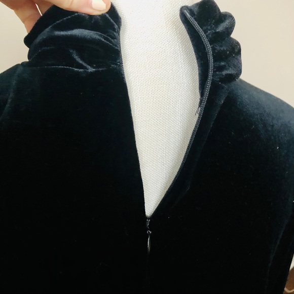 Vintage Black Velvet Mockneck Long Sleeve Mini Dress - Picture 8 of 10